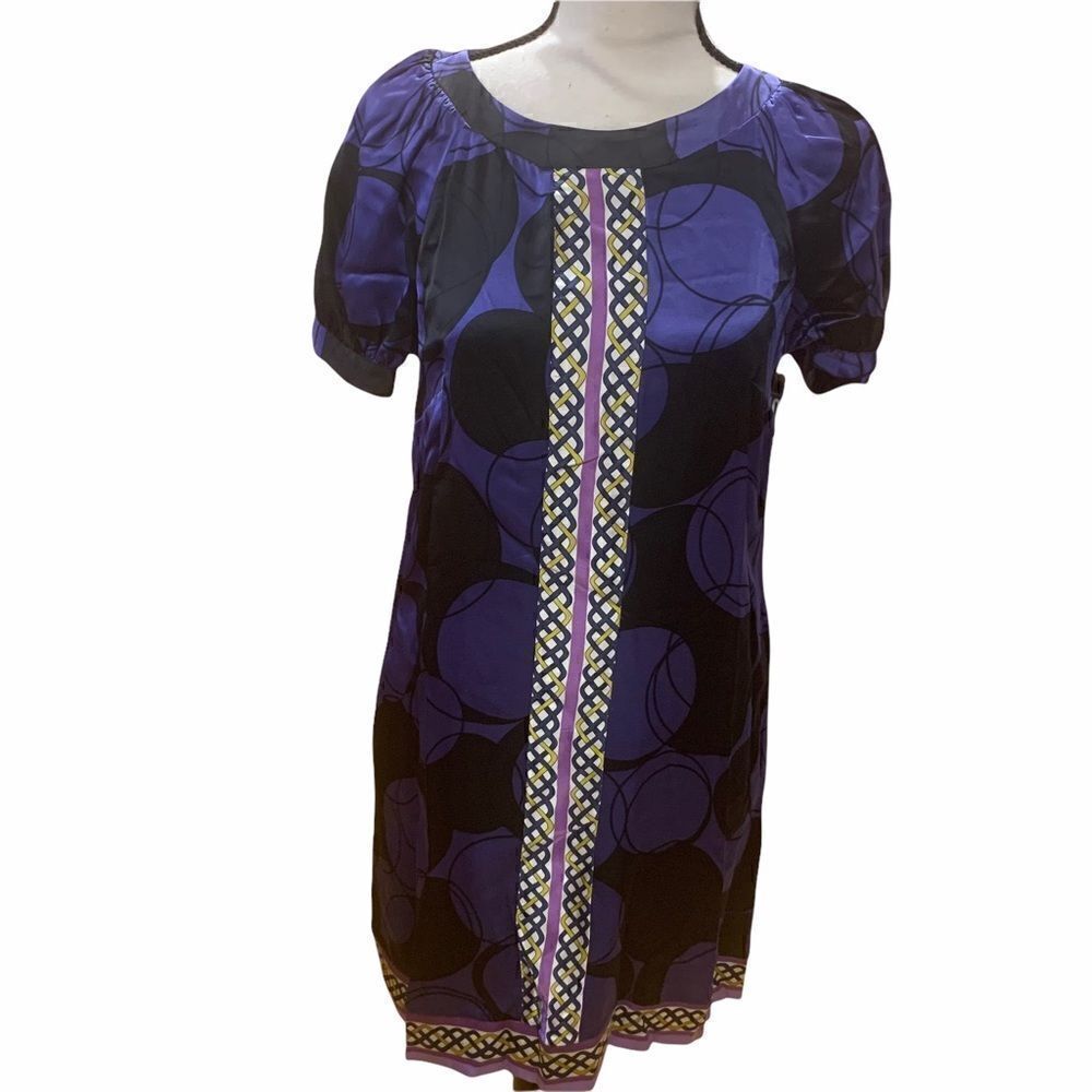 Alice & Trixie Silk Shift Purple Dress Lined Silk Abstract Geometric Retro 60s
